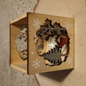 Melrose Laser Cut Wood Deer & Forest Scene Candle Holder